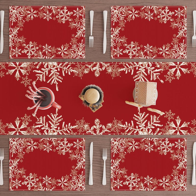 XCHI Red Snowflakes Winter Christmas Xmas Placemats Set of 8 Table Mats for Party Home Kitchen Dining Table Decorations 12x18 Inch - Image 2